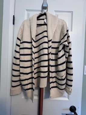 GAP Cream and Black Striped Shawl Collar Cardigan
